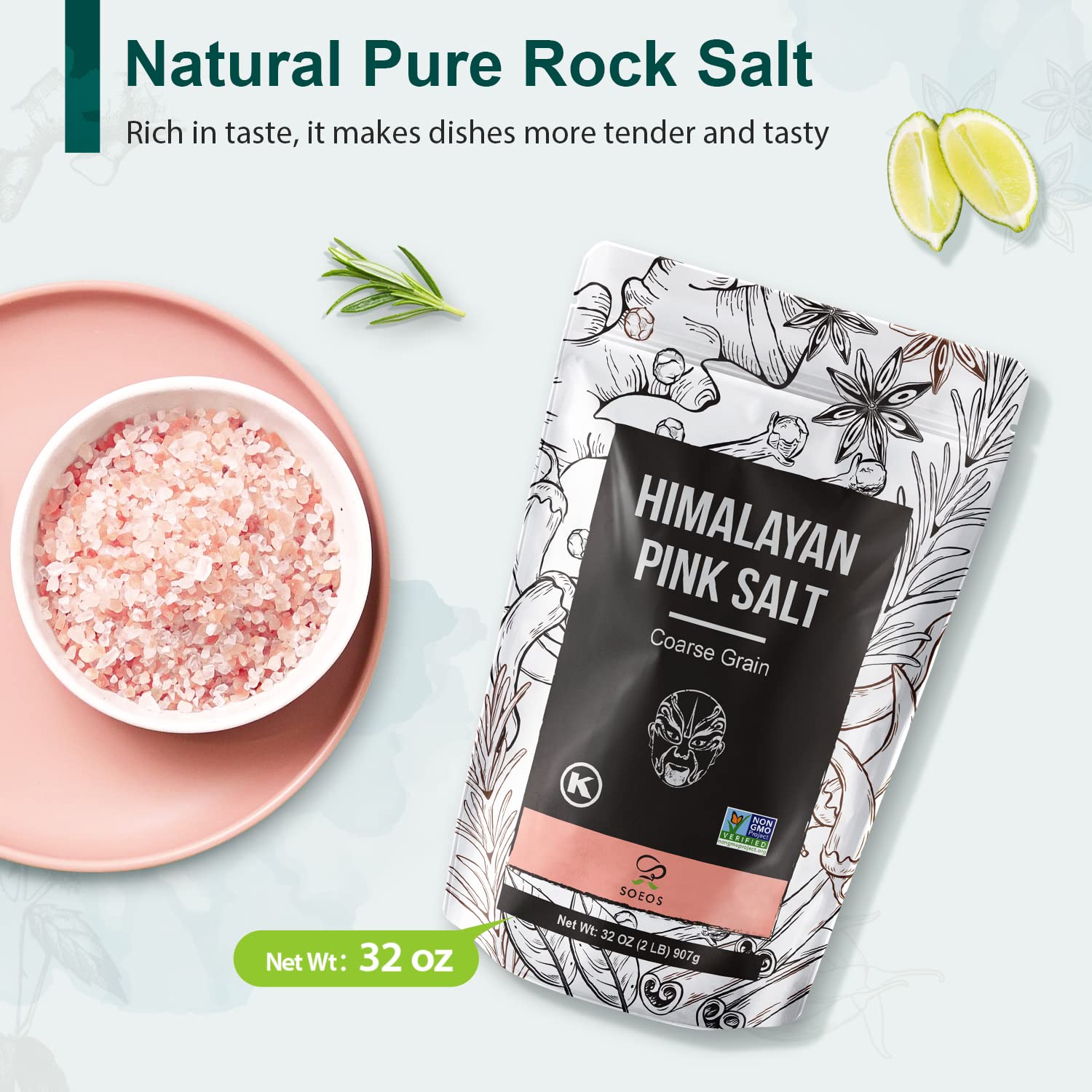 Pink Himalayan Salt, Coarse Grain, 2lbs.