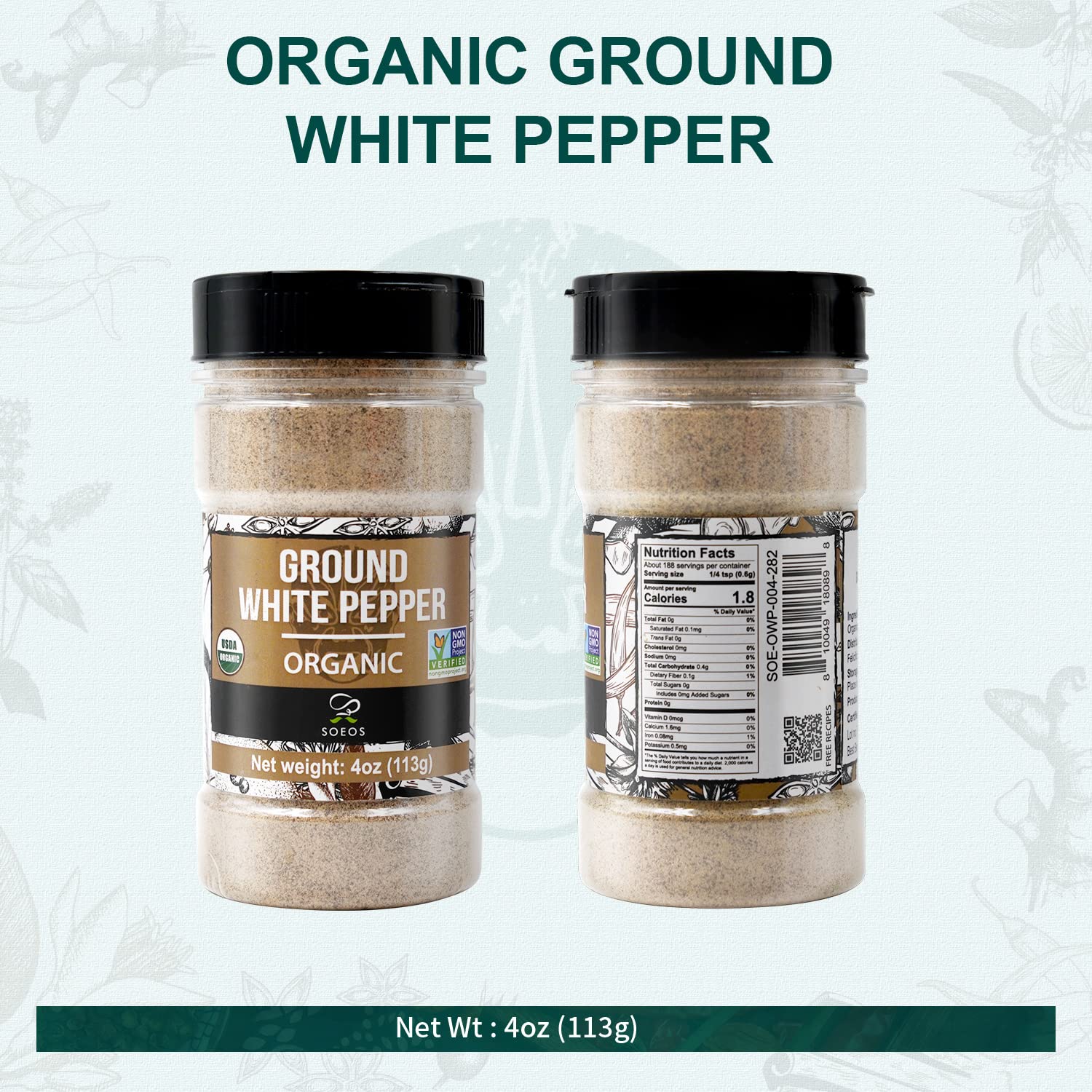 Organic White Pepper, Ground Fine, 4oz
