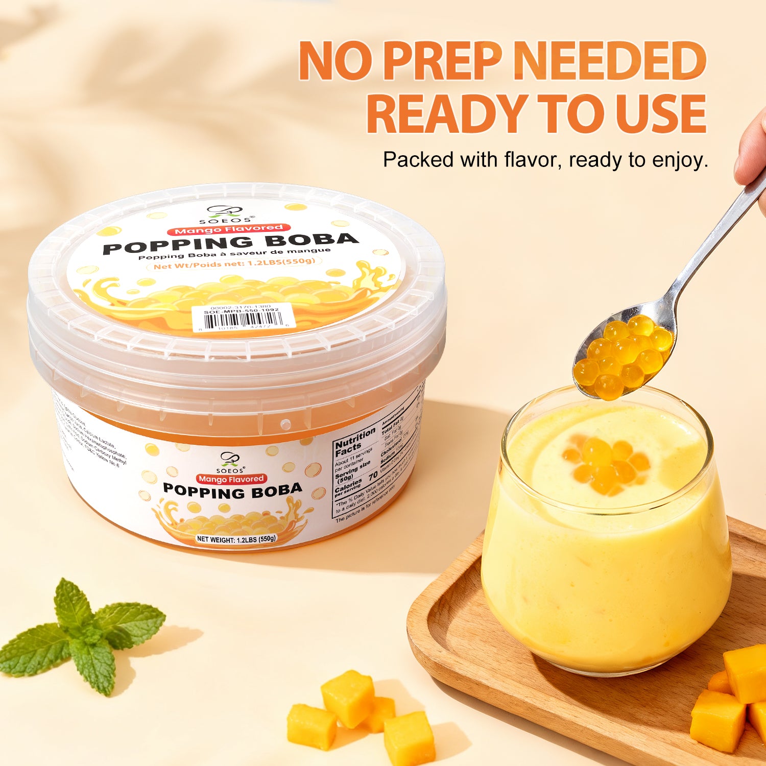 Mango Popping Boba Pearls, 1.2 lbs (550g) – Soeos