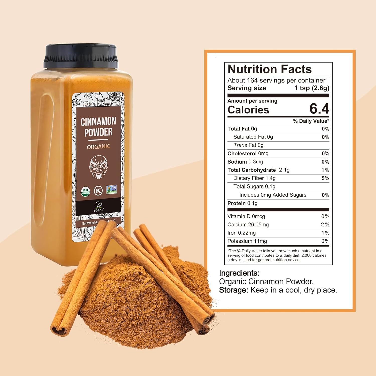 Cinnamon Powder Organic, 15 Ounce (425g)