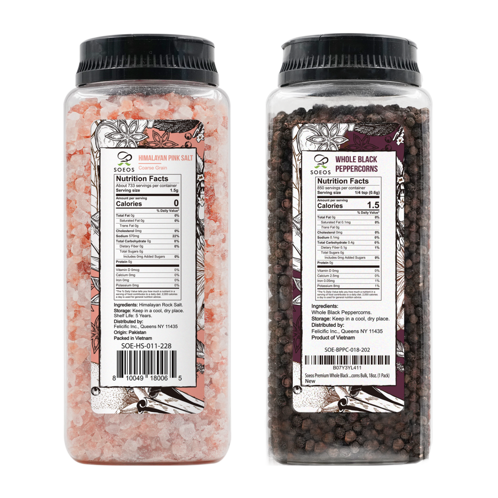 Himalayan Pink Salt 39 oz + Whole Black Peppercorns 18 oz