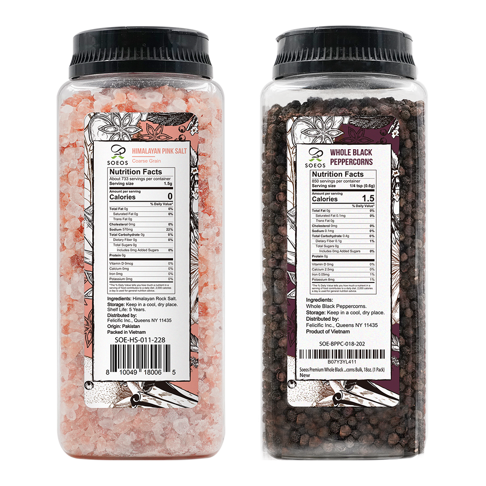 Himalayan Pink Salt 39 oz + Whole Black Peppercorns 18 oz