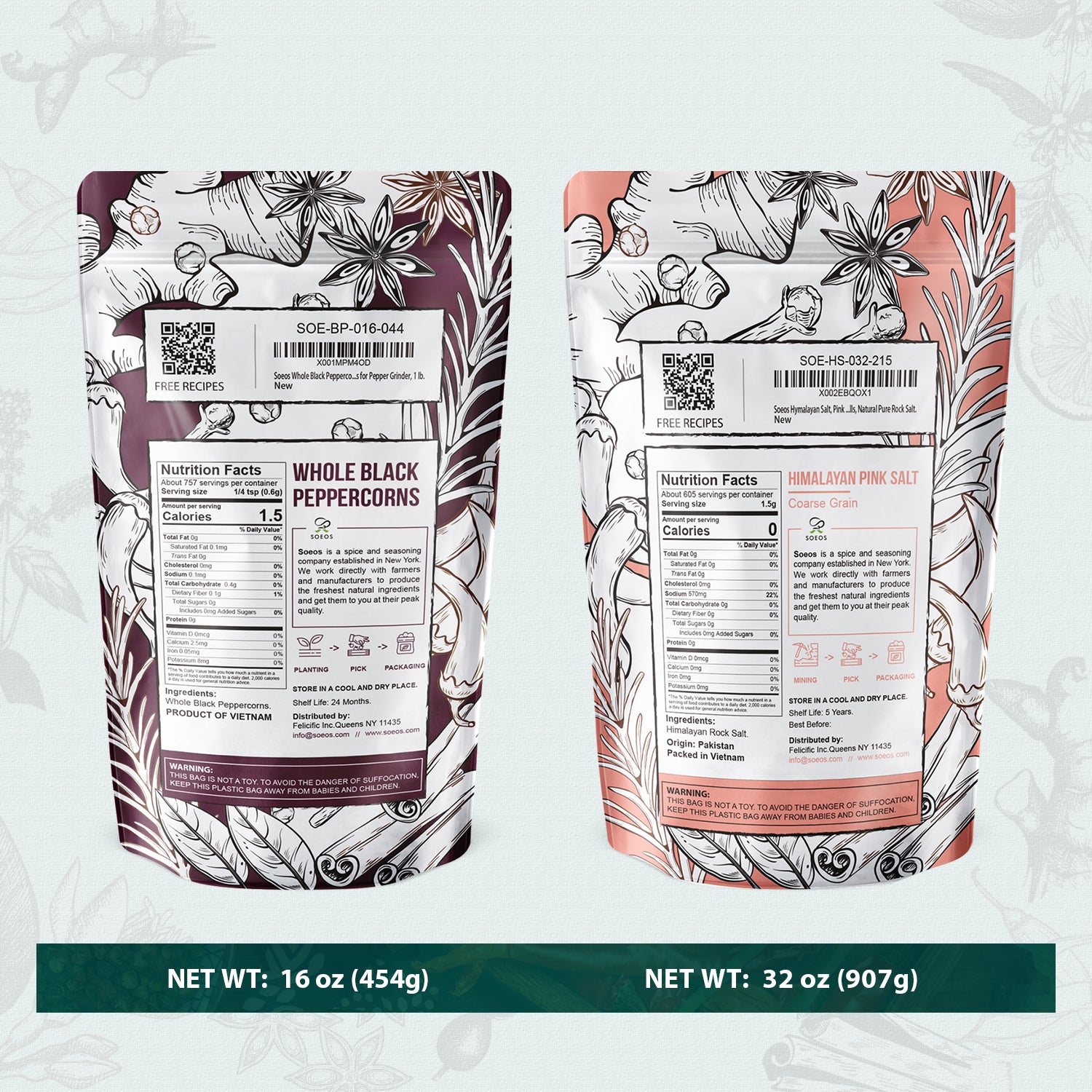 Whole Black Peppercorns 16oz + Himalayan Pink Salt 2lb