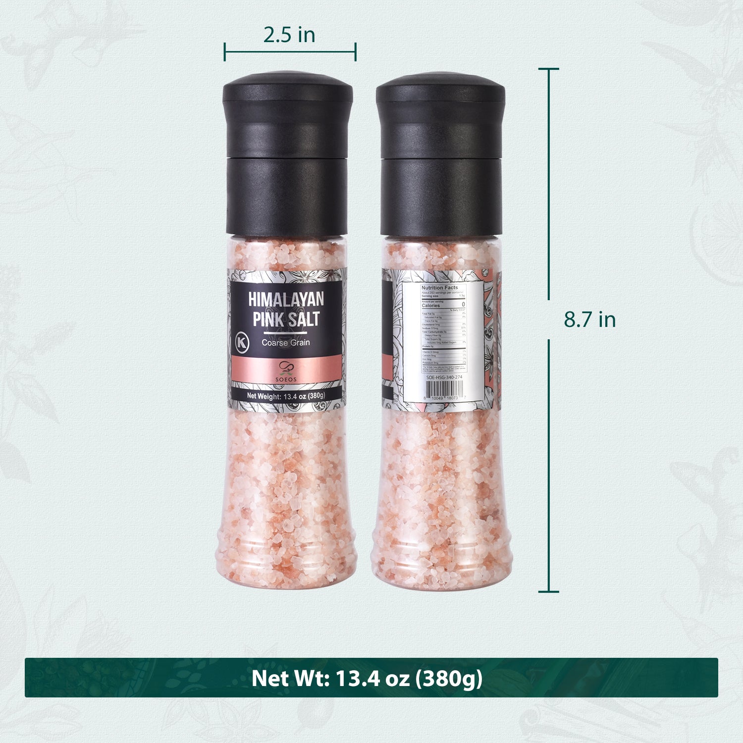 Himalayan Pink Salt Grinder, 13.4 Oz (380g)