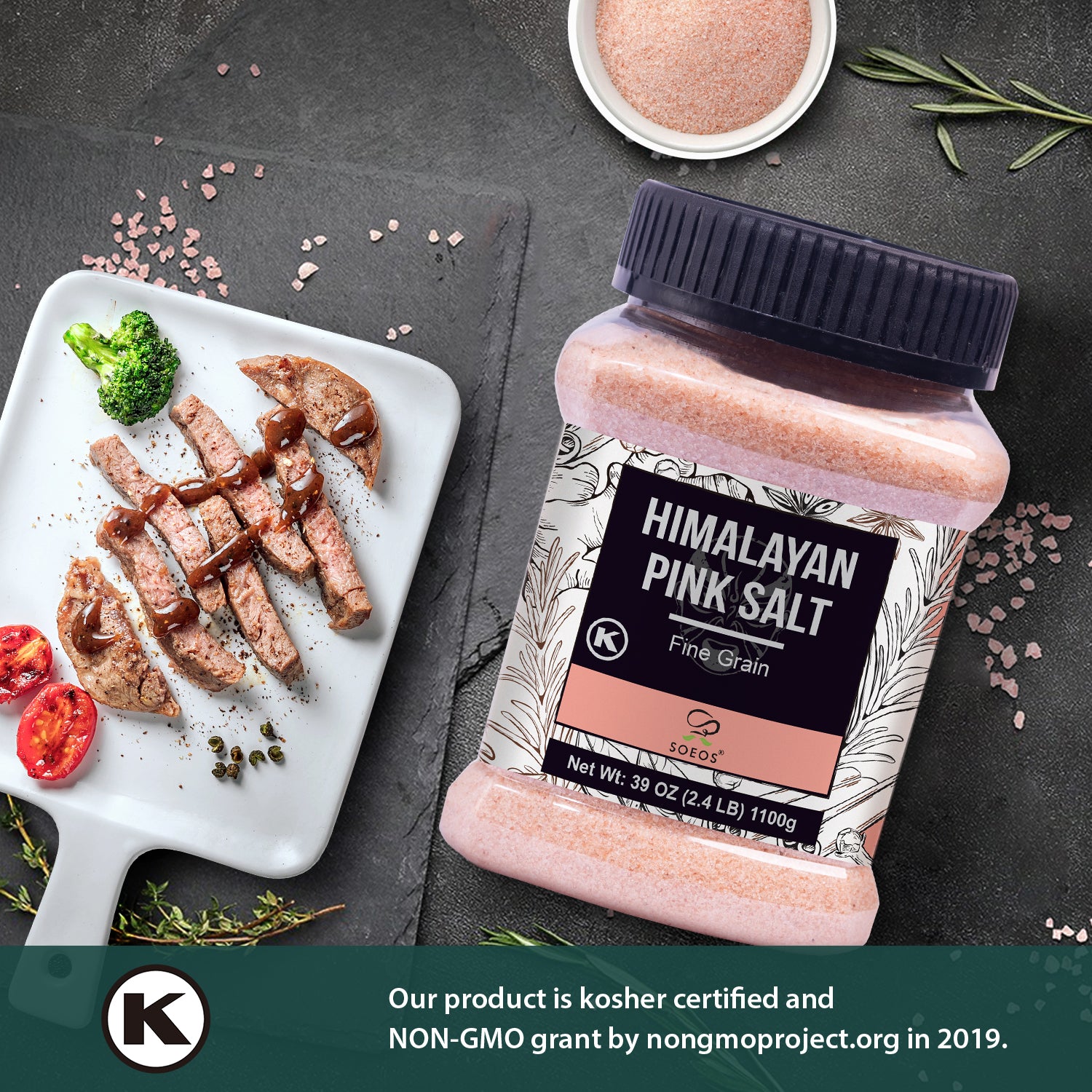Pink Himalayan Salt, Fine Grain, 39 oz.