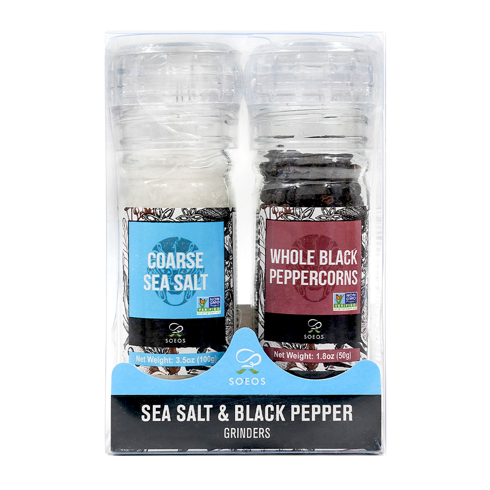 Sea Salt 3.5 oz + Black Peppercorns 1.8 oz