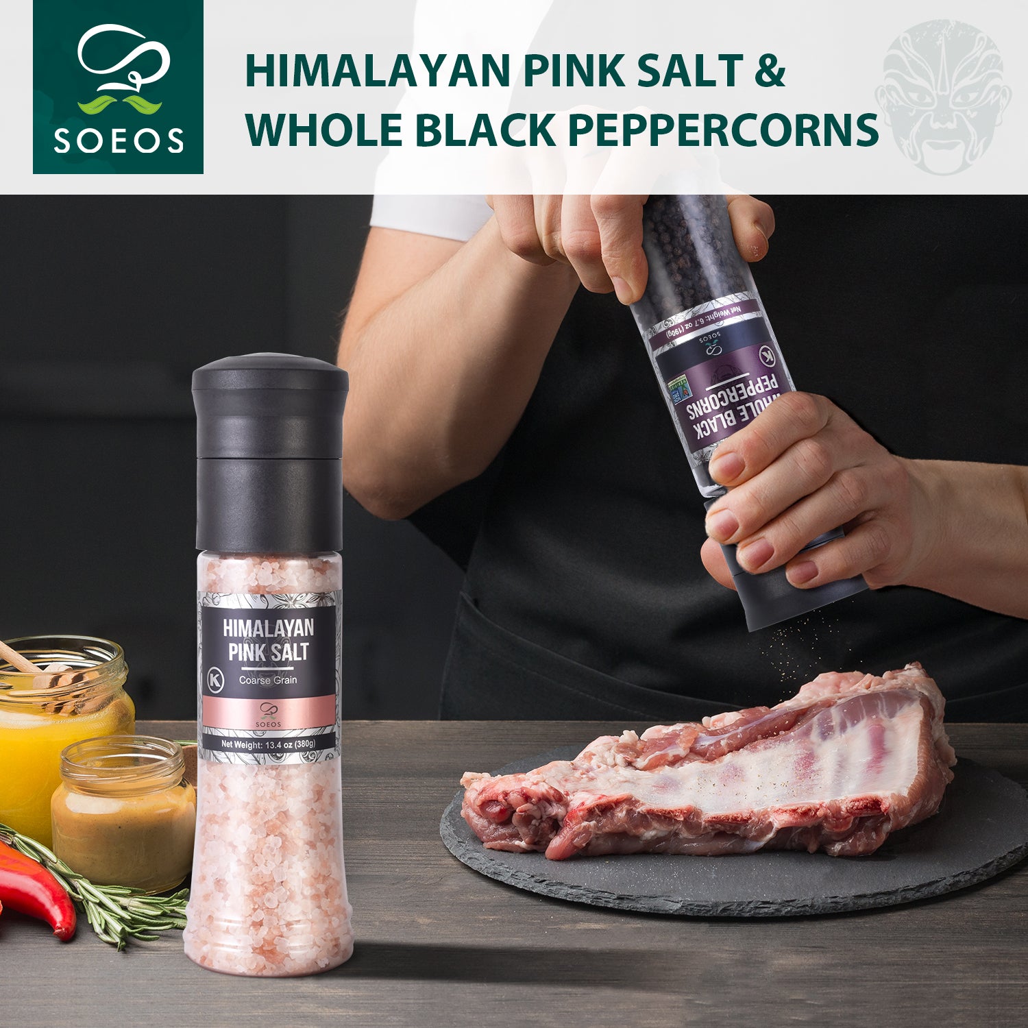 Whole Black Peppercorns 190g and Himalayan Pink Salt 380g