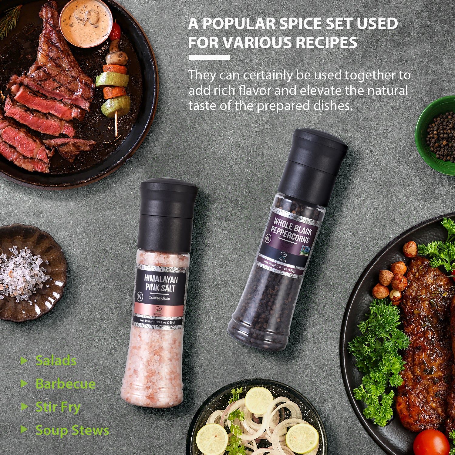 Whole Black Peppercorns 190g and Himalayan Pink Salt 380g
