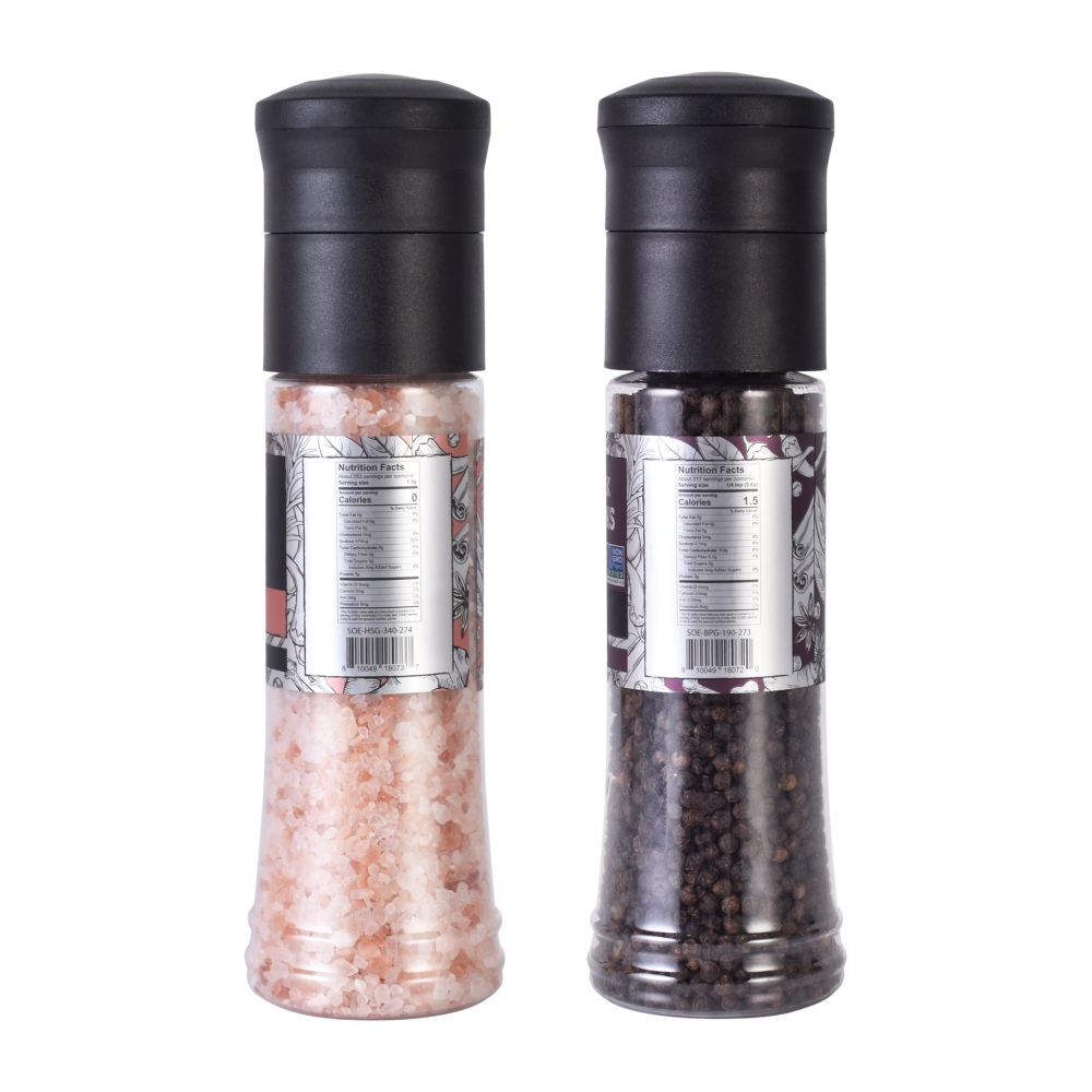 Whole Black Peppercorns 190g and Himalayan Pink Salt 380g