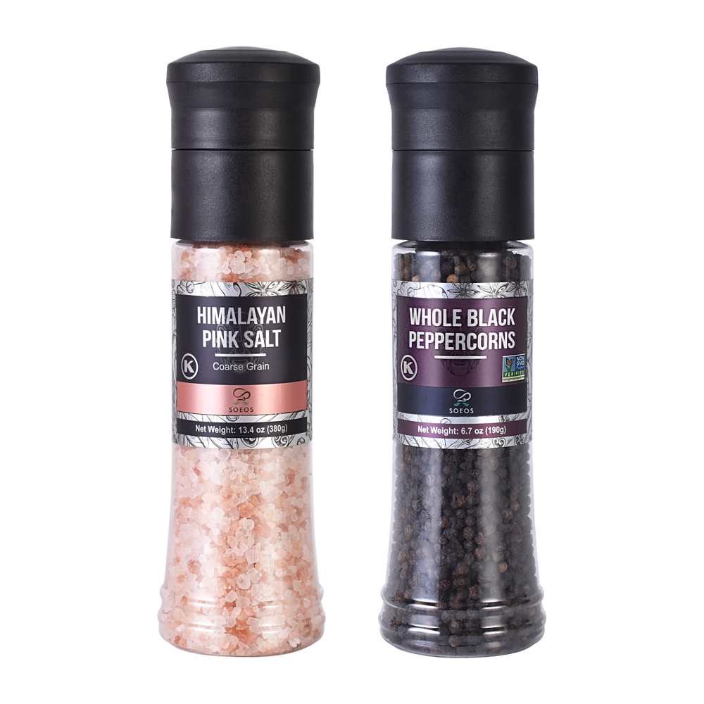 Whole Black Peppercorns 190g and Himalayan Pink Salt 380g