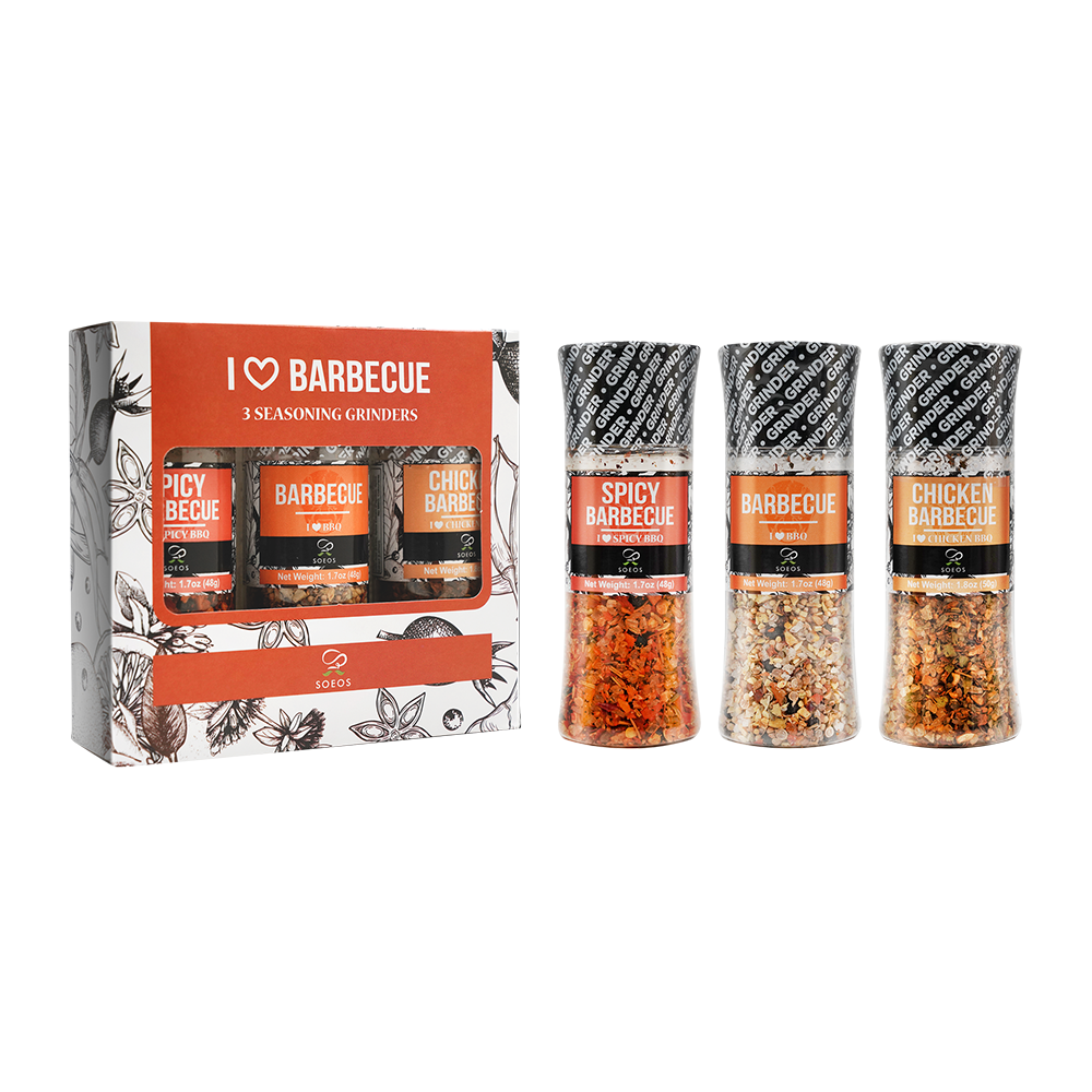 I Love BBQ Spice Seasoning Set of 3 with Integrated Grinders - Case of 24