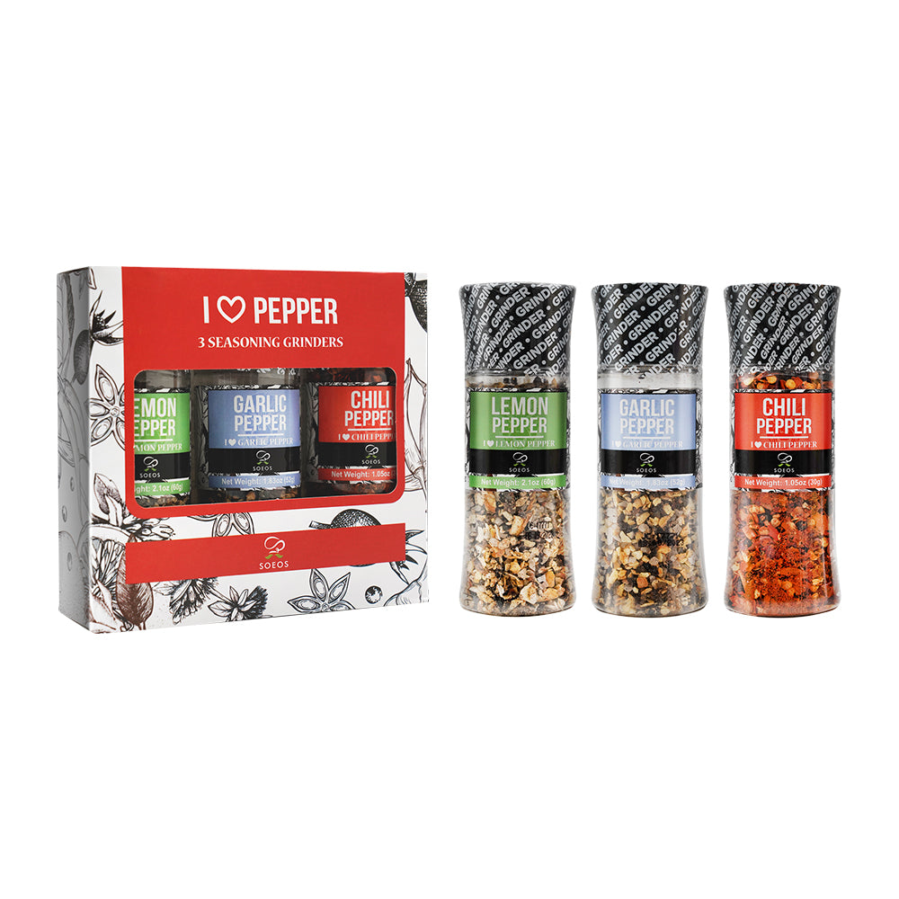 I Love Pepper Spice Seasoning Set of 3 with Integrated Grinders