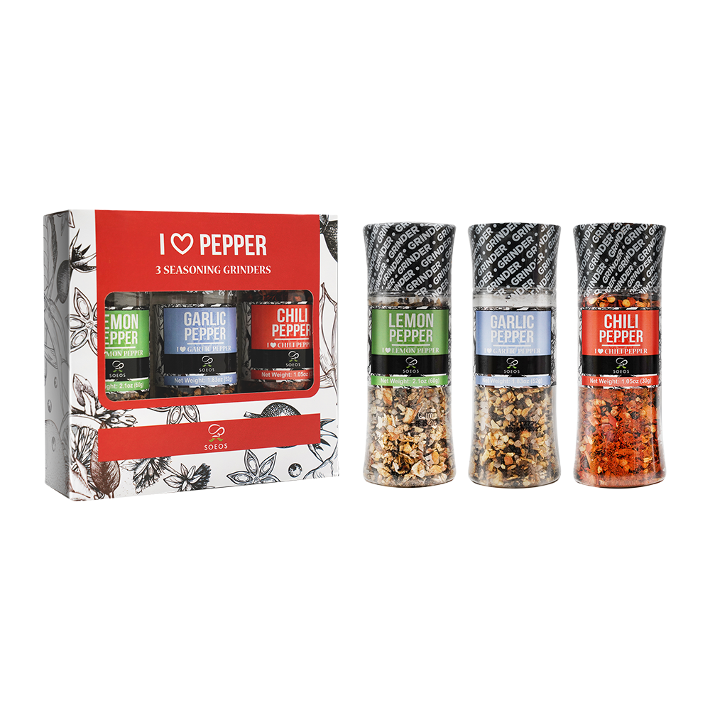 I Love Pepper Spice Seasoning Set of 3 with Integrated Grinders - Case of 24