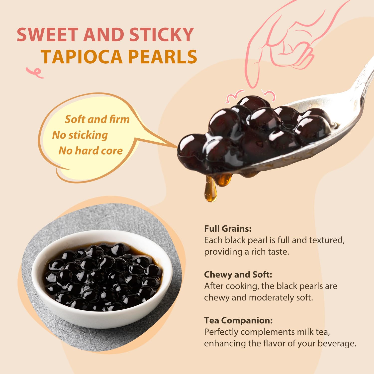 Soeos Tapioca Pearls, Black Sugar Flavor Boba Pearls 8.8 oz (2 Pack)