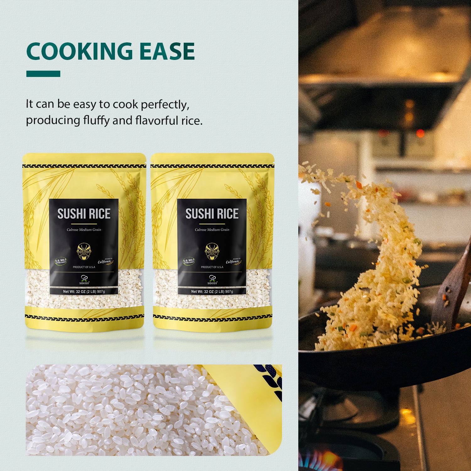 Calrose Rice Sushi Rice Premium Sushi Rice, 4 lb (2 Pack), Calrose Rice, Medium Grain – Soeos