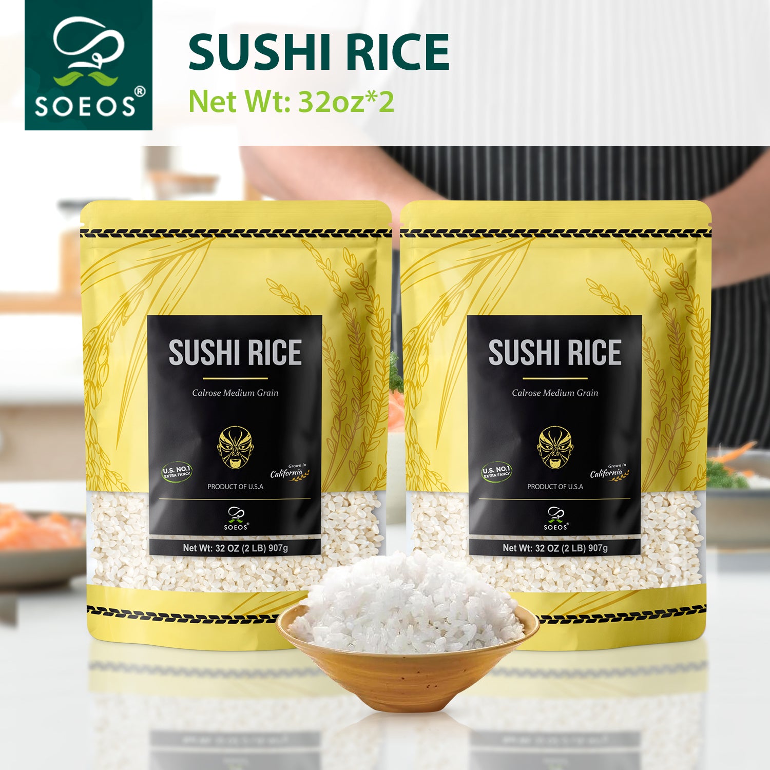 Premium Sushi Rice, 4 lb (2 Pack), Calrose Rice, Medium Grain