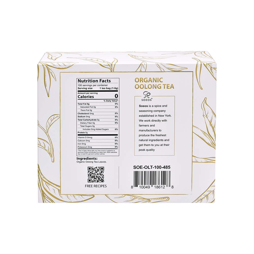 Soeos Organic Oolong Tea 6.3 oz, 100 Tea Bags, Fresh and Healthy