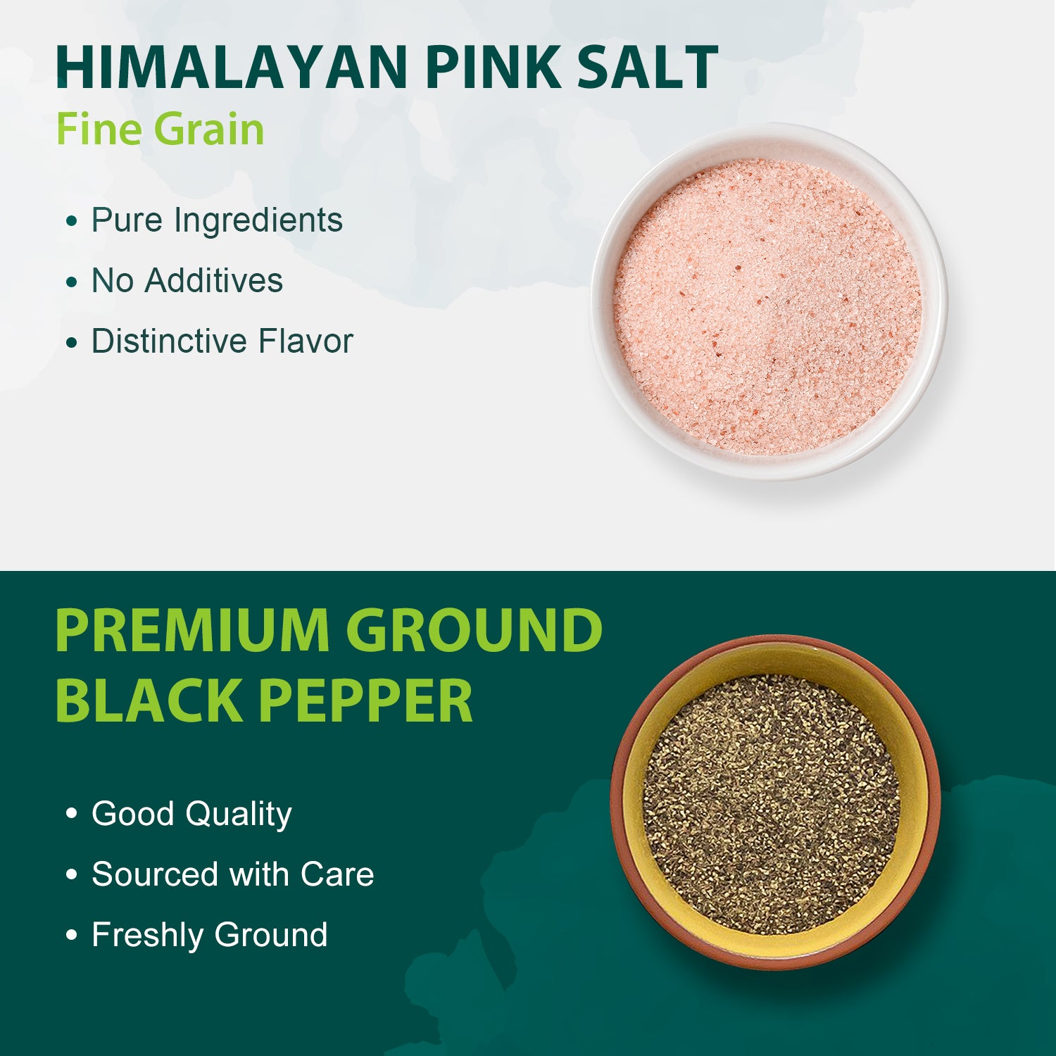Himalayan Pink Salt, Fine Grain, 39 oz + Ground Black Pepper, 18 oz.