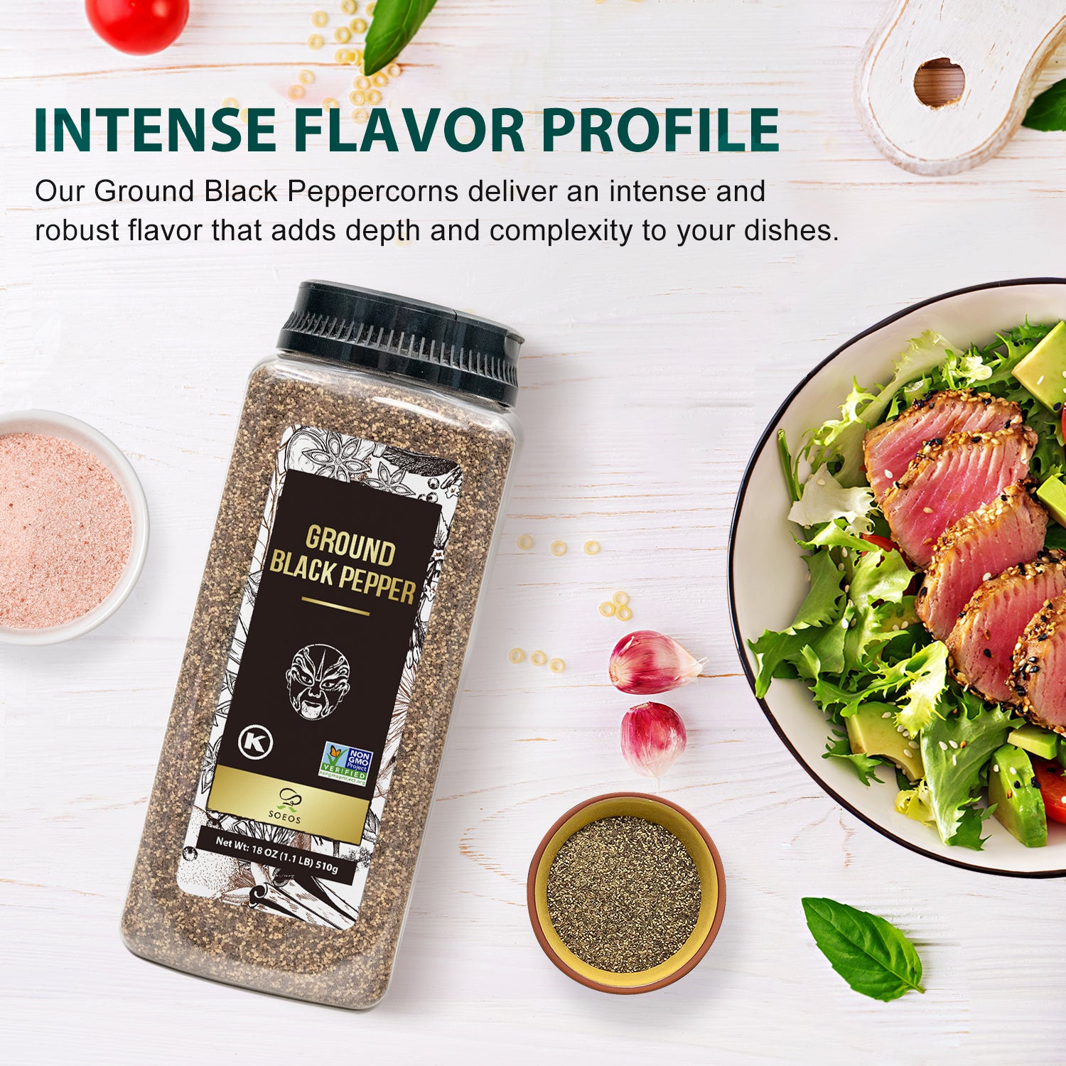 Himalayan Pink Salt, Fine Grain, 39 oz + Ground Black Pepper, 18 oz.