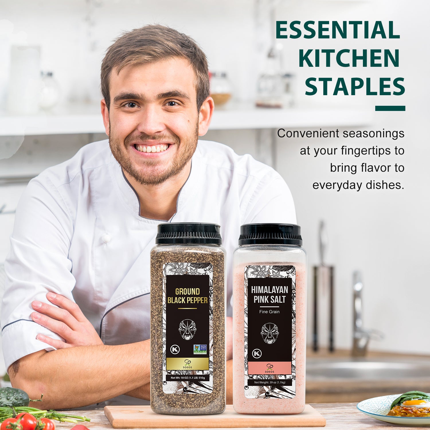 Himalayan Pink Salt, Fine Grain, 39 oz + Ground Black Pepper, 18 oz.