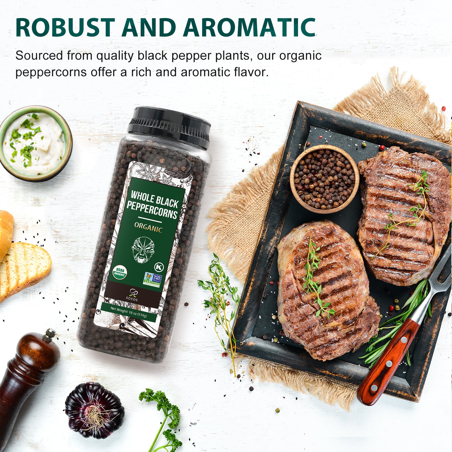 Himalayan Pink Salt, Coarse Grain, 39 oz (1.1 kg) + Organic Whole Black Peppercorns, 18 oz (510g)