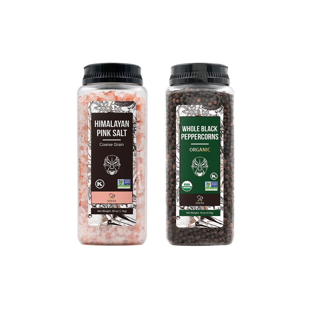 Himalayan Pink Salt, Coarse Grain, 39 oz (1.1 kg) + Organic Whole Black Peppercorns, 18 oz (510g)