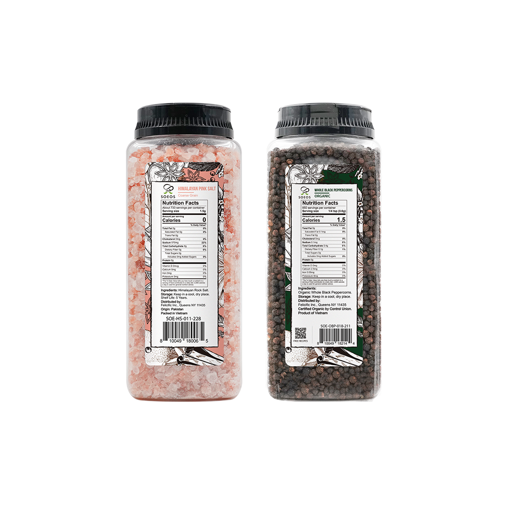 Himalayan Pink Salt, Coarse Grain, 39 oz (1.1 kg) + Organic Whole Black Peppercorns, 18 oz (510g)