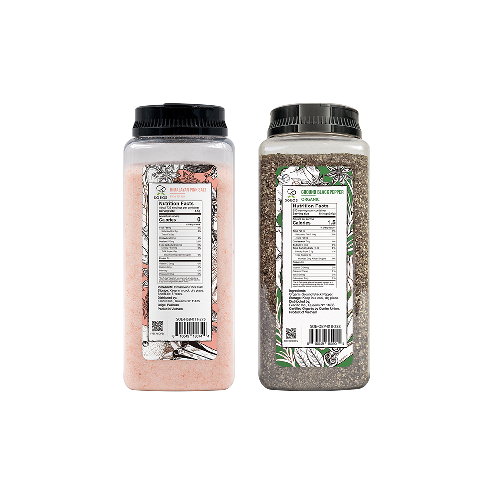 Himalayan Pink Salt, Fine Grain, 39 oz (1.1 kg) + Organic Whole Black Peppercorns, 18 oz (510g)