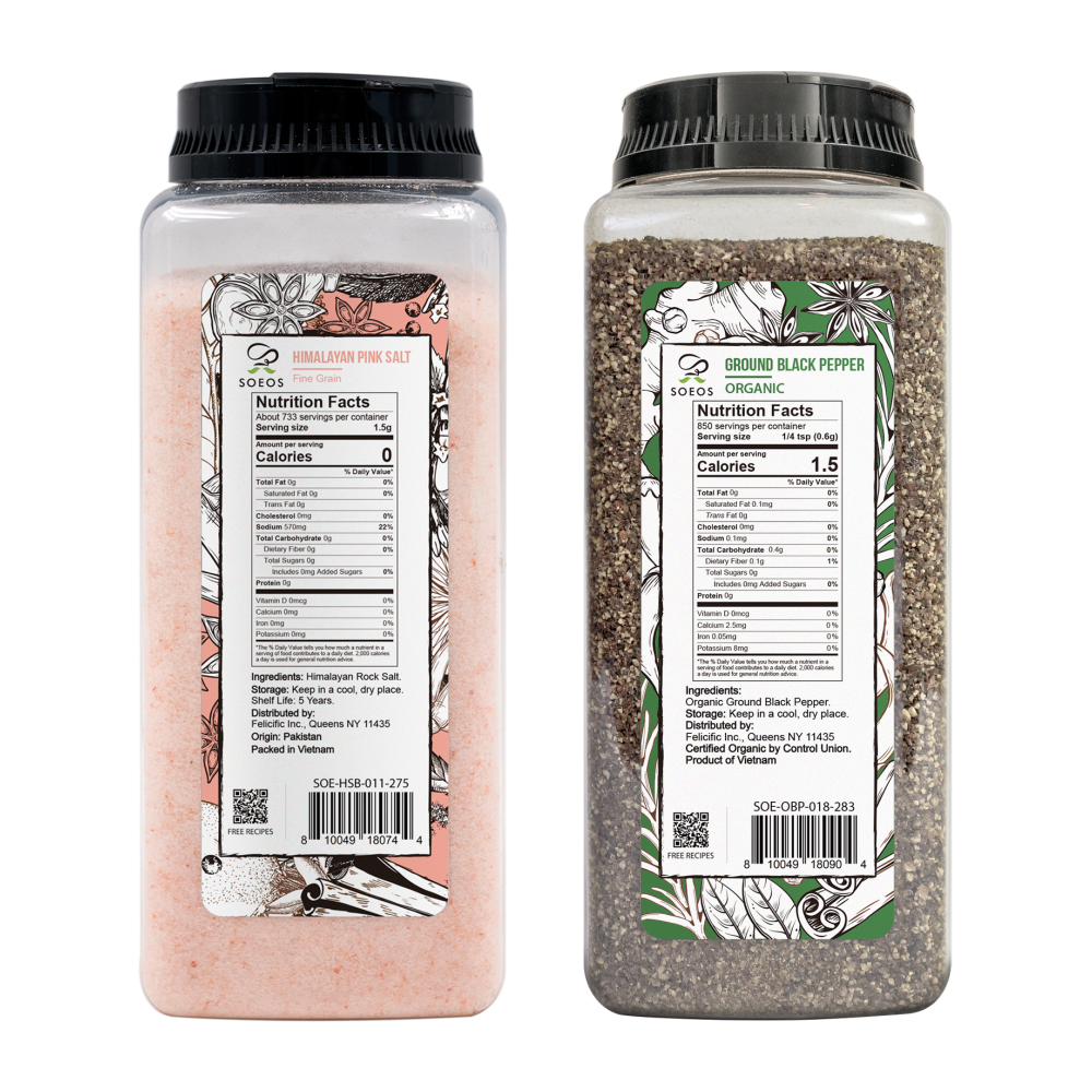 Himalayan Pink Salt, Fine Grain, 39 oz (1.1 kg) + Organic Whole Black Peppercorns, 18 oz (510g)