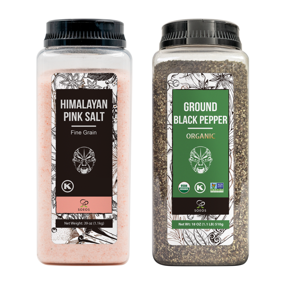 Himalayan Pink Salt, Fine Grain, 39 oz (1.1 kg) + Organic Whole Black Peppercorns, 18 oz (510g)