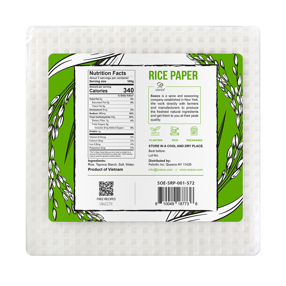 Square Rice Paper, 22 cm, 1 Pack of 34 Sheets, 12 oz (340 g) - Case of 50