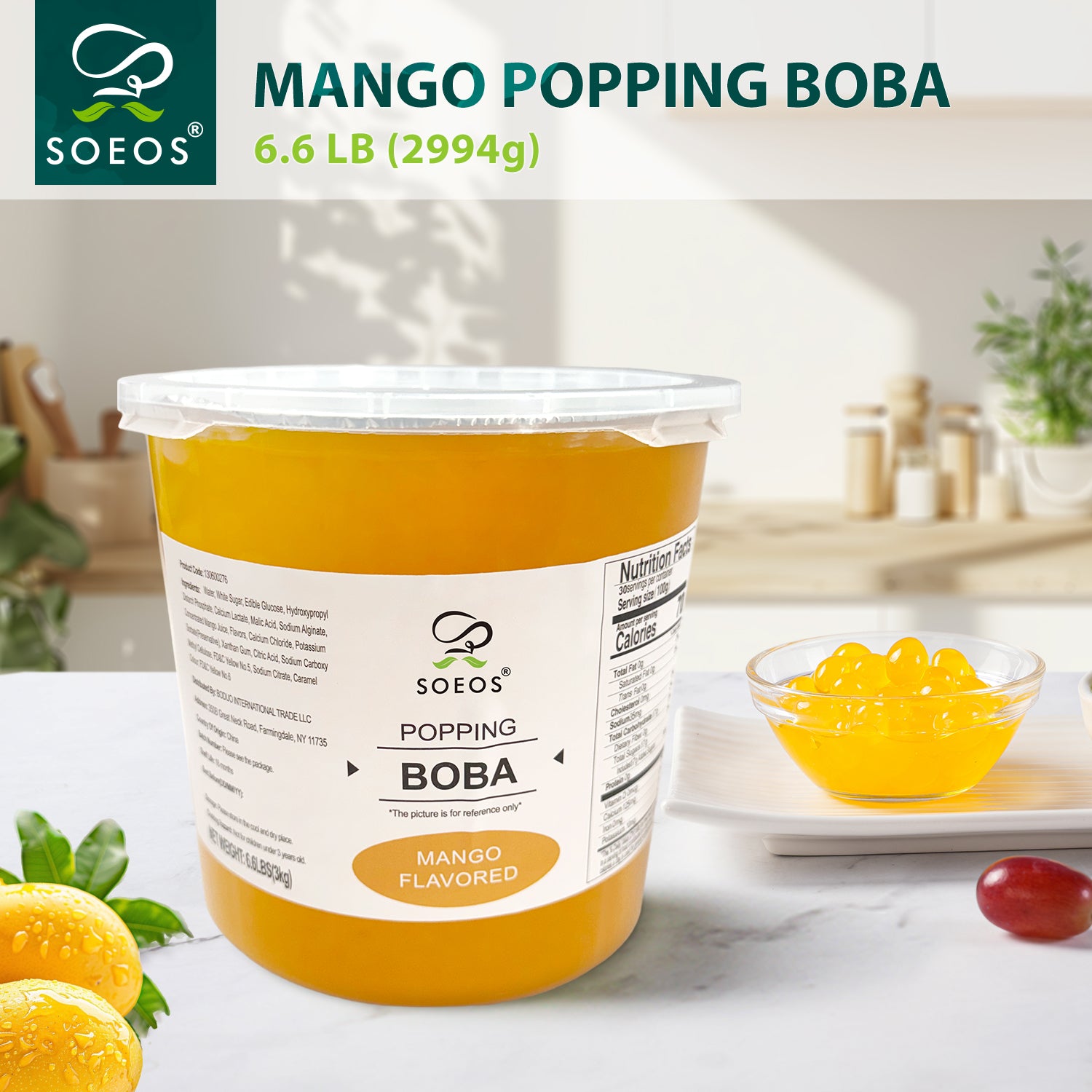 Mango Popping Boba Pearls, 7lb (1 Pack)