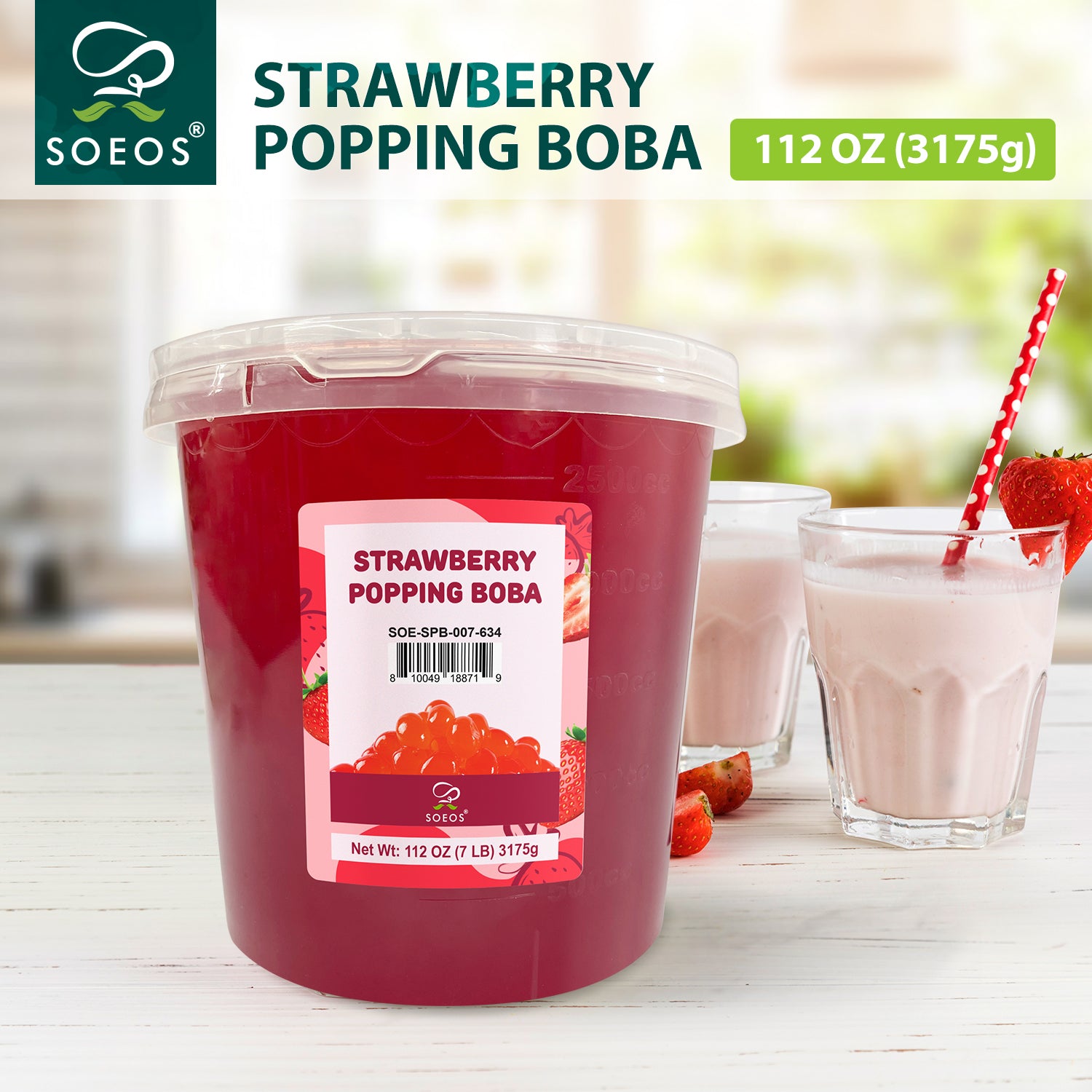 Strawberry Popping Boba Pearls, 7lb (1 Pack)