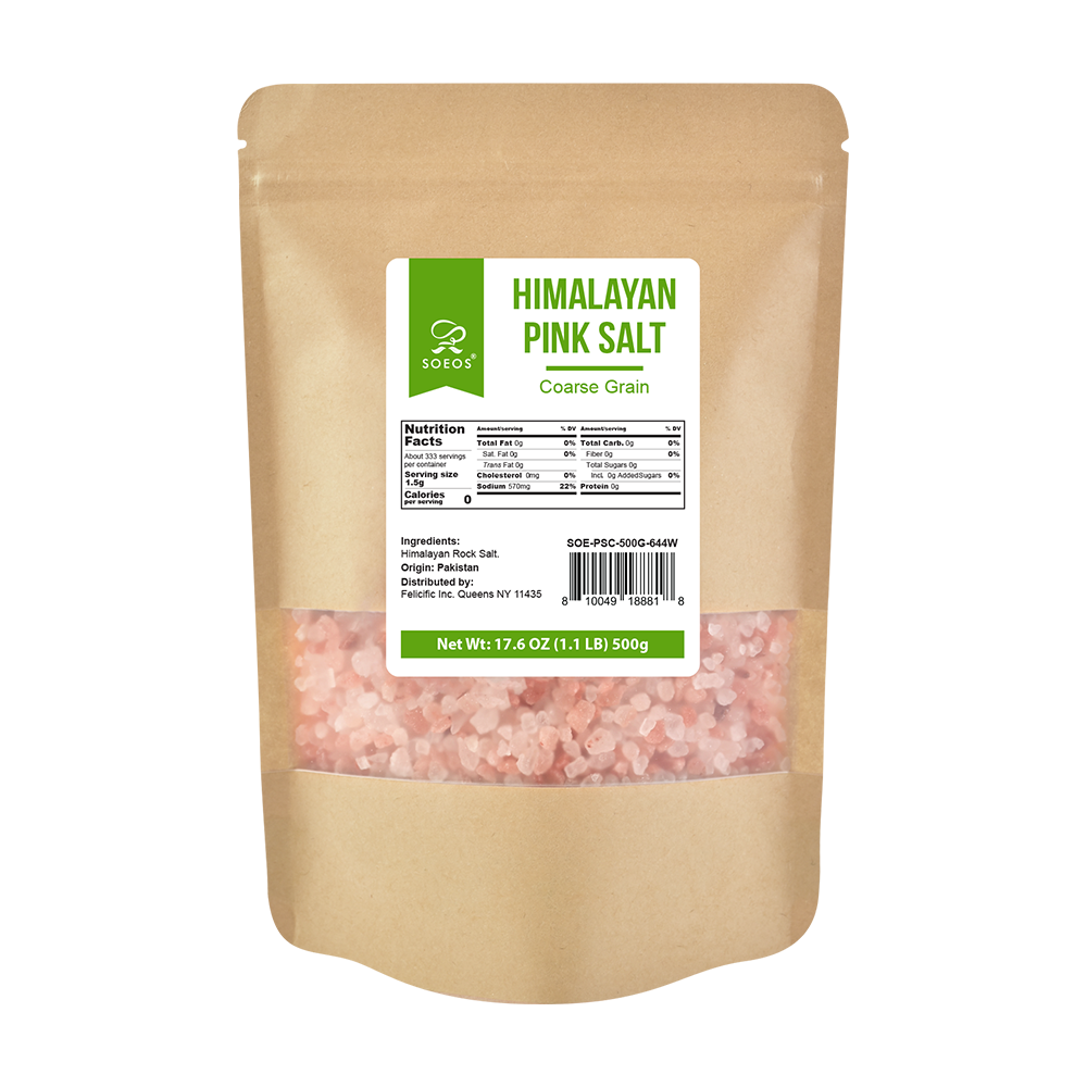 Soeos Coarse Grain Himalayan Pink Salt, 500g, Kraft Bag