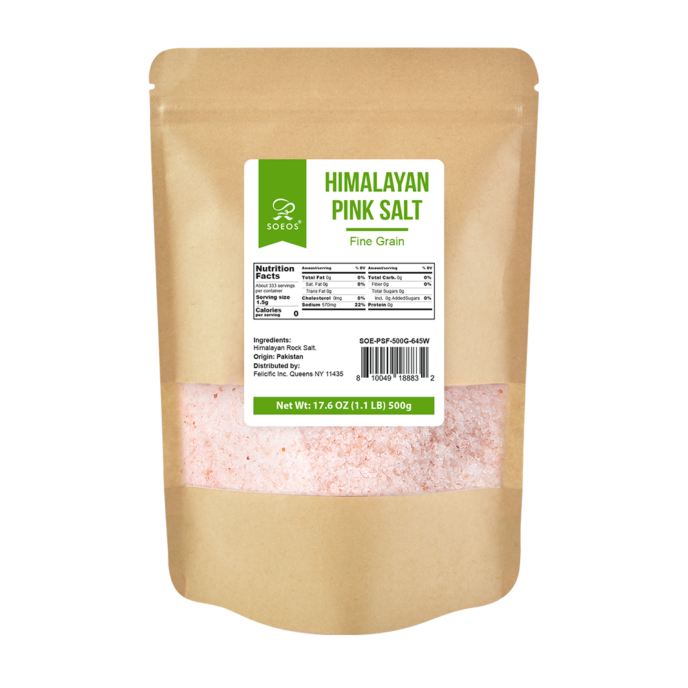 Soeos Himalayan Pink Salt, Fine Grain, 500g, Kraft Bag