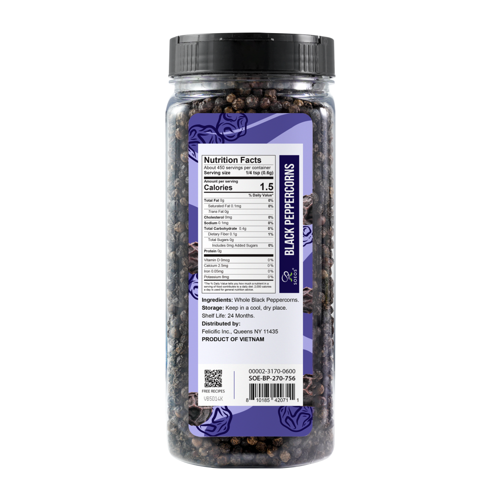 Whole Black Pepper, 9.5 Ounce (270g)
