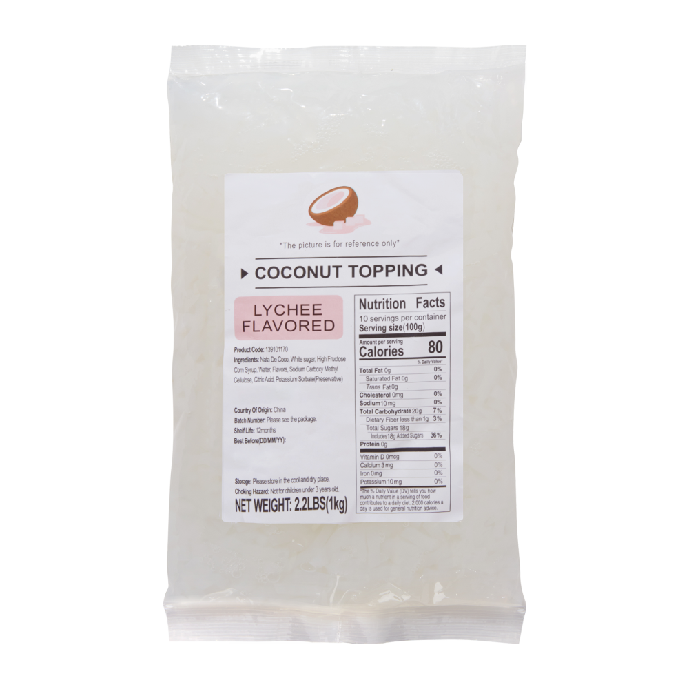 Lychee Flavored Coconut Jelly Strips, 2.2 lbs (1 Kg)