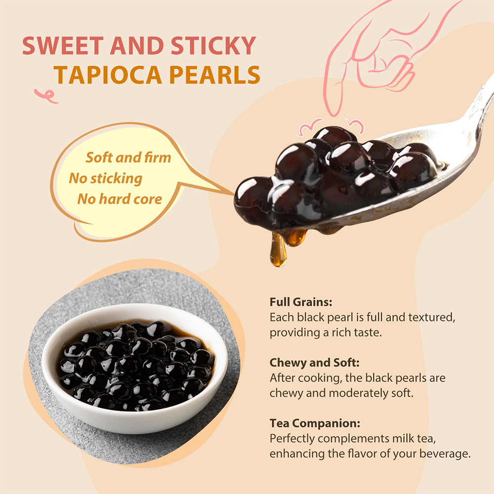 Soeos Boba Pearls, Black Sugar Flavor Tapioca Pearls, 8.8 oz (250 g)