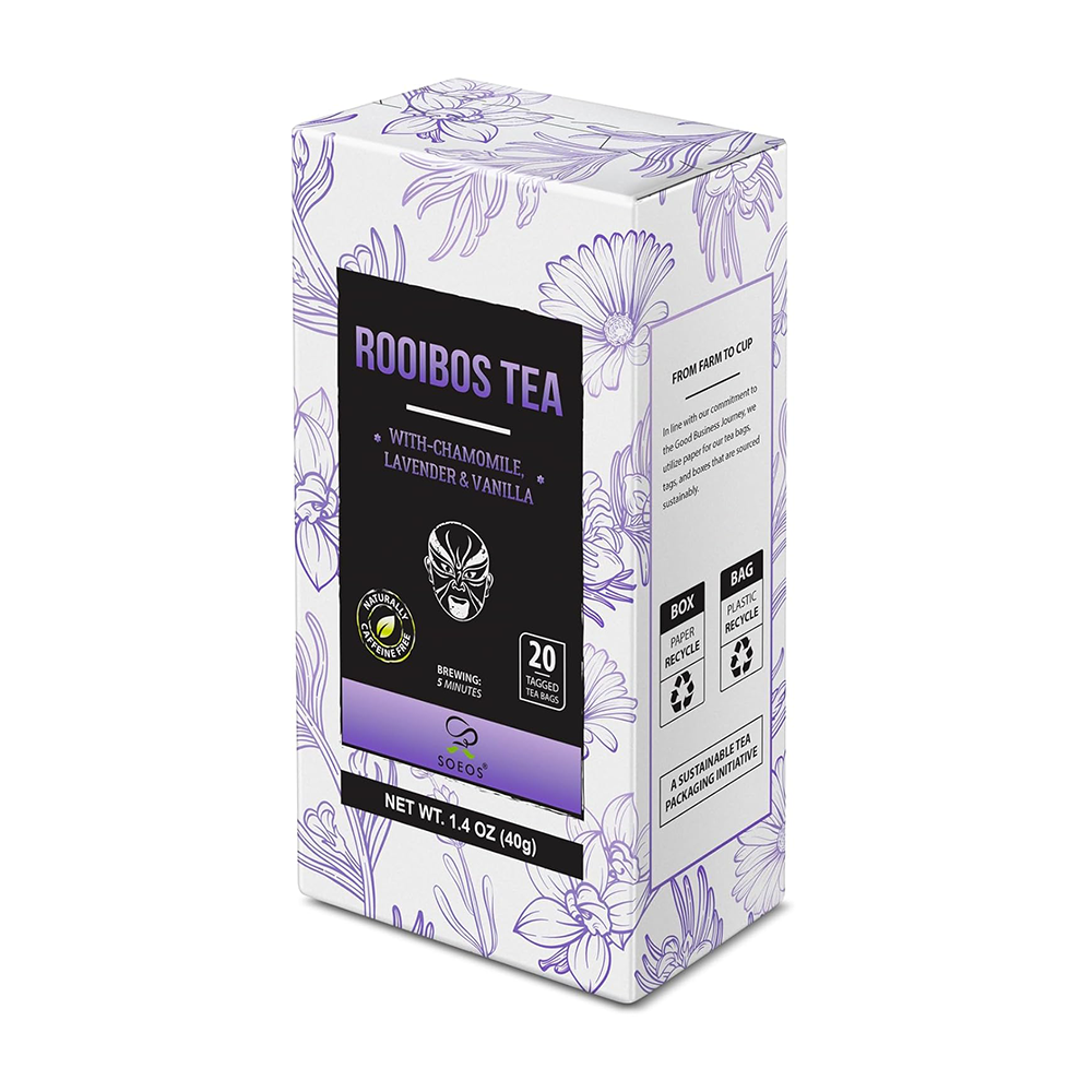 Soeos Rooibos Tea with Chamomile, Lavender and Vanilla, Caffeine Free, 20 Teabags, 1.4oz (40g)