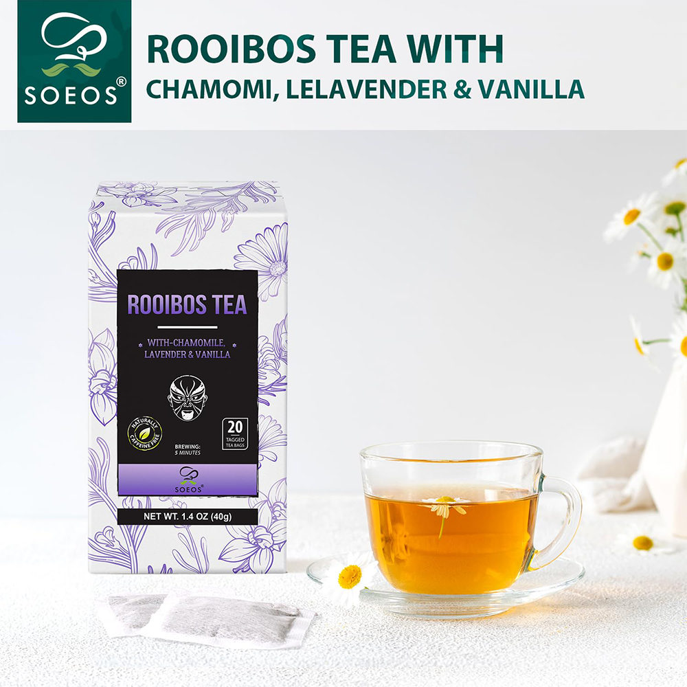 Soeos Rooibos Tea with Chamomile, Lavender and Vanilla, Caffeine Free, 20 Teabags, 1.4oz (40g)