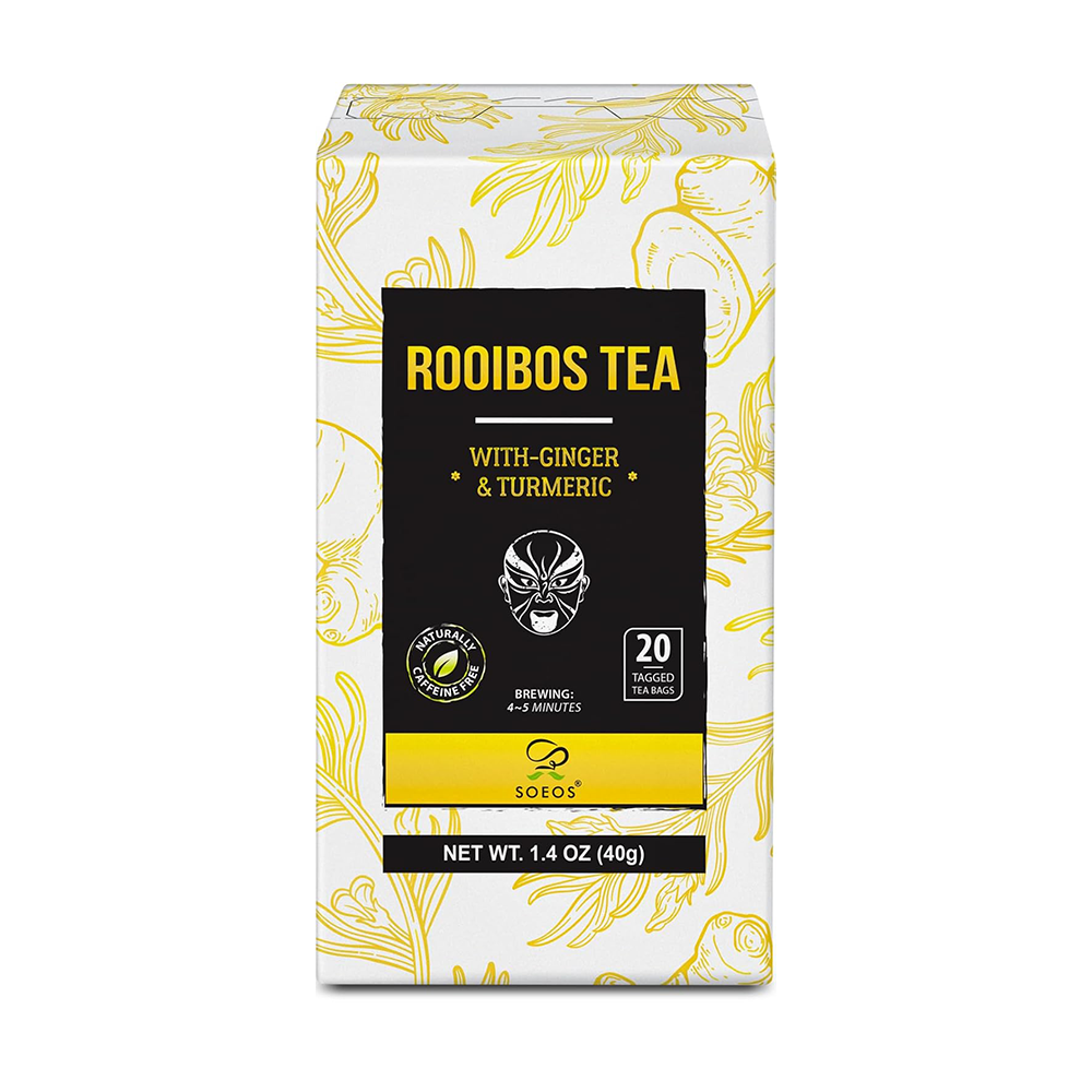 Soeos Rooibos Tea with Ginger and Turmeric, Naturally Sweet, Caffeine Free, 20 Teabags, 1.4oz (40g)