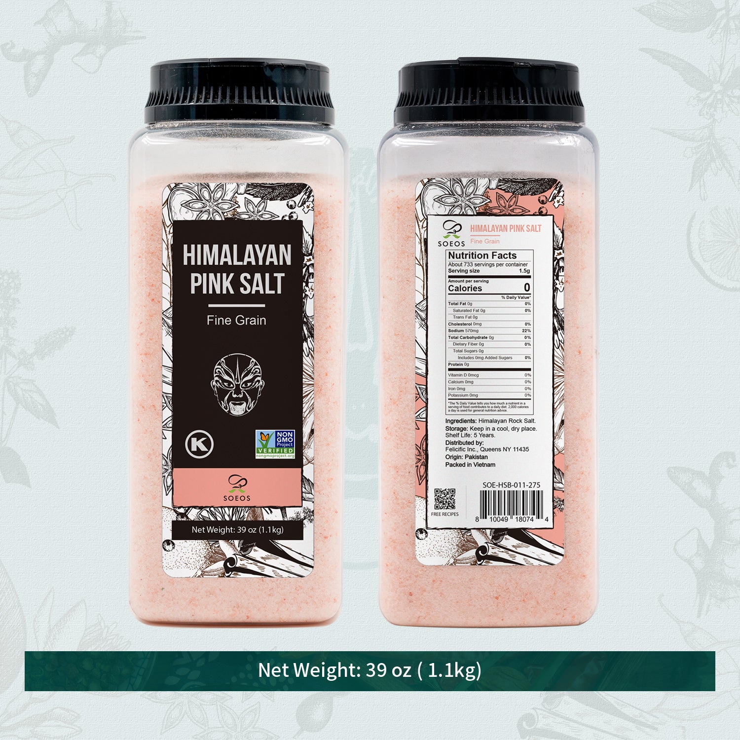 Pink Himalayan Salt, Fine Grain, 39 oz.